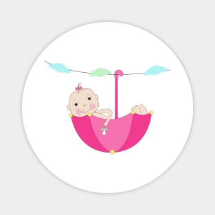 Baby girl greeting card with a hand holding baby pacifier umbrella Magnet